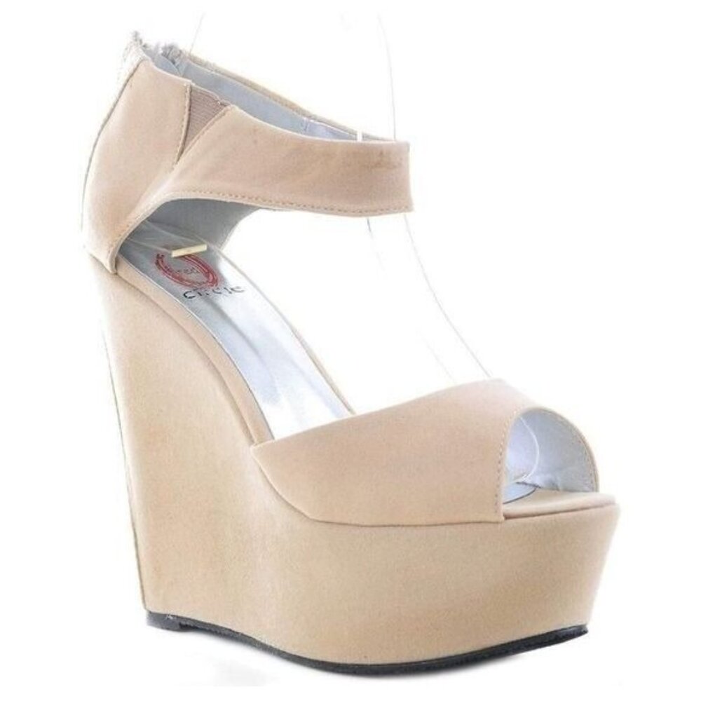 Y2K Platform Peep Toe Wedges Vegan Suede Ankle Strap Women's Size 9 NIB